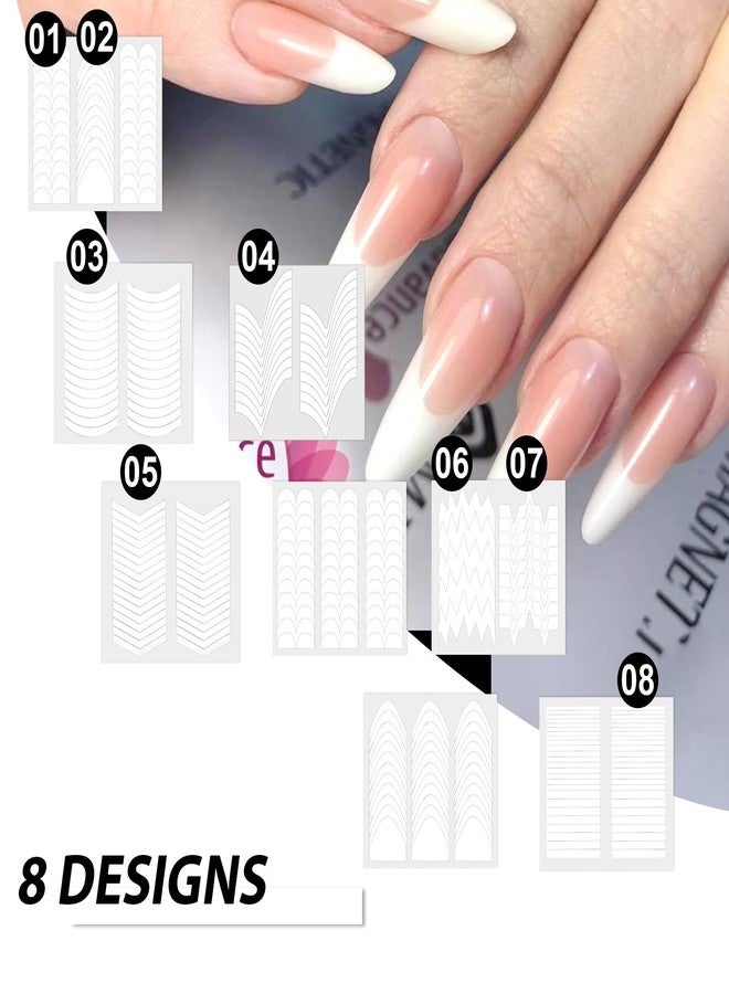 Hariendny 64 Sheets French Tip Nail Guides French Tip Nail Art Stickers Wave Lines Self-Adhesive Manicure Strips Stickers Tape for Manicure Edge Auxiliary DIY Decor Stencil Set(11 Designs) - Image 4